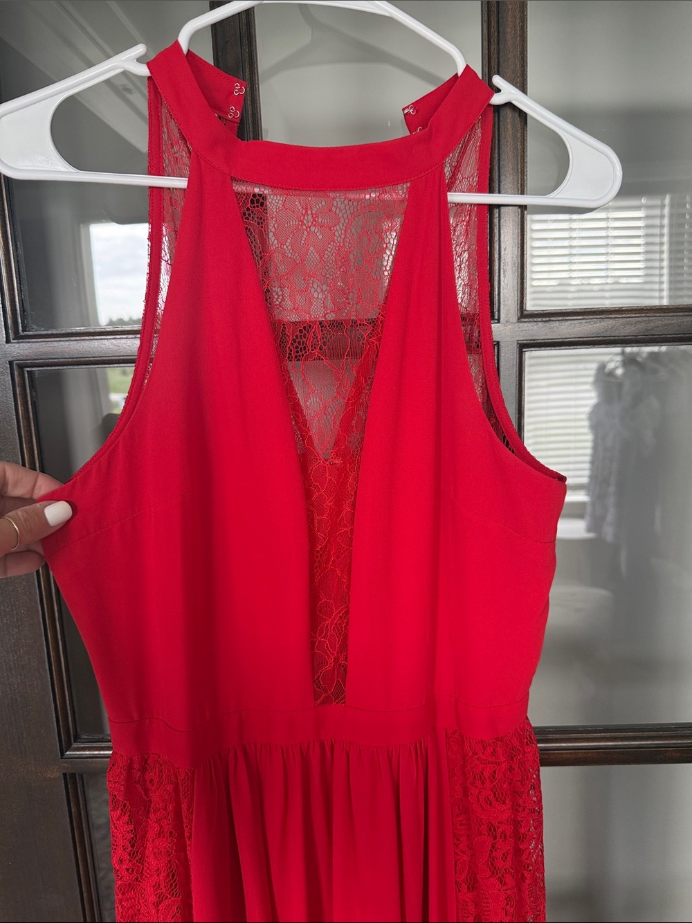 Express Red Halter Lace-Panel Maxi Dress - Picture 4 of 8